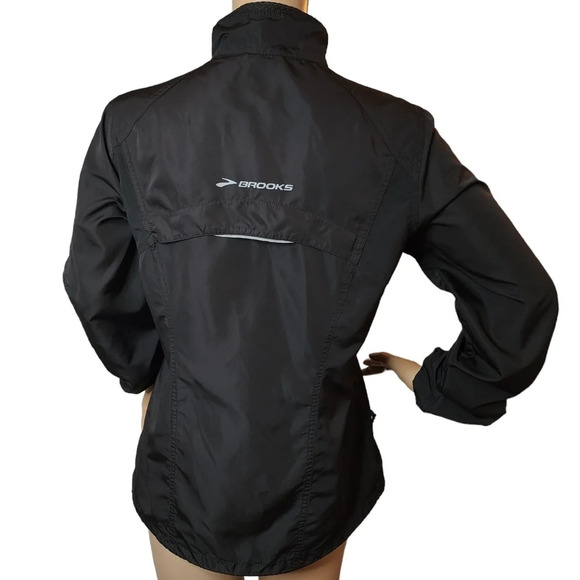 Brooks black running jacket.  Shelter technology.  Full zip.  Women's medium - Picture 2 of 16